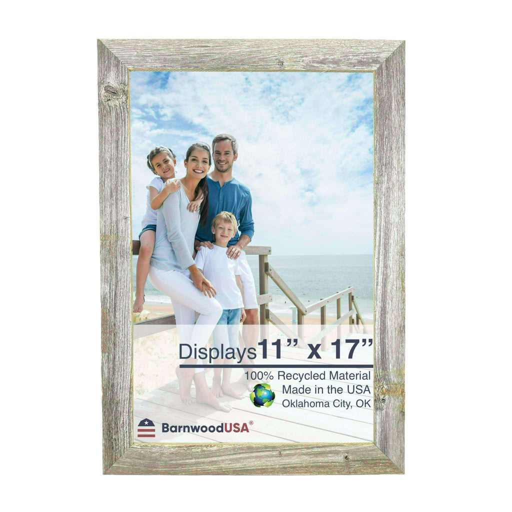 BARNWOODUSA | Farmhouse 11x17 Picture Frame | 1 1/2 inch Molding | 100% Reclaimed Wood | Rustic | Natural Weathered Gray