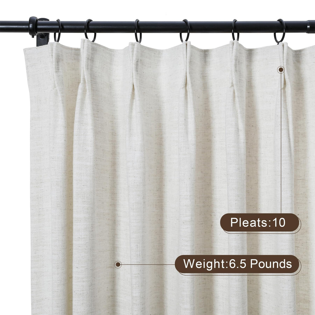 Twopages Double Layer Lined Pinch Pleated Curtain Beige White Linen Blend Light Filtering Room Darkening Curtain For Kitchen, Wi