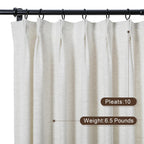 Twopages Double Layer Lined Pinch Pleated Curtain Beige White Linen Blend Light Filtering Room Darkening Curtain For Kitchen, Wi