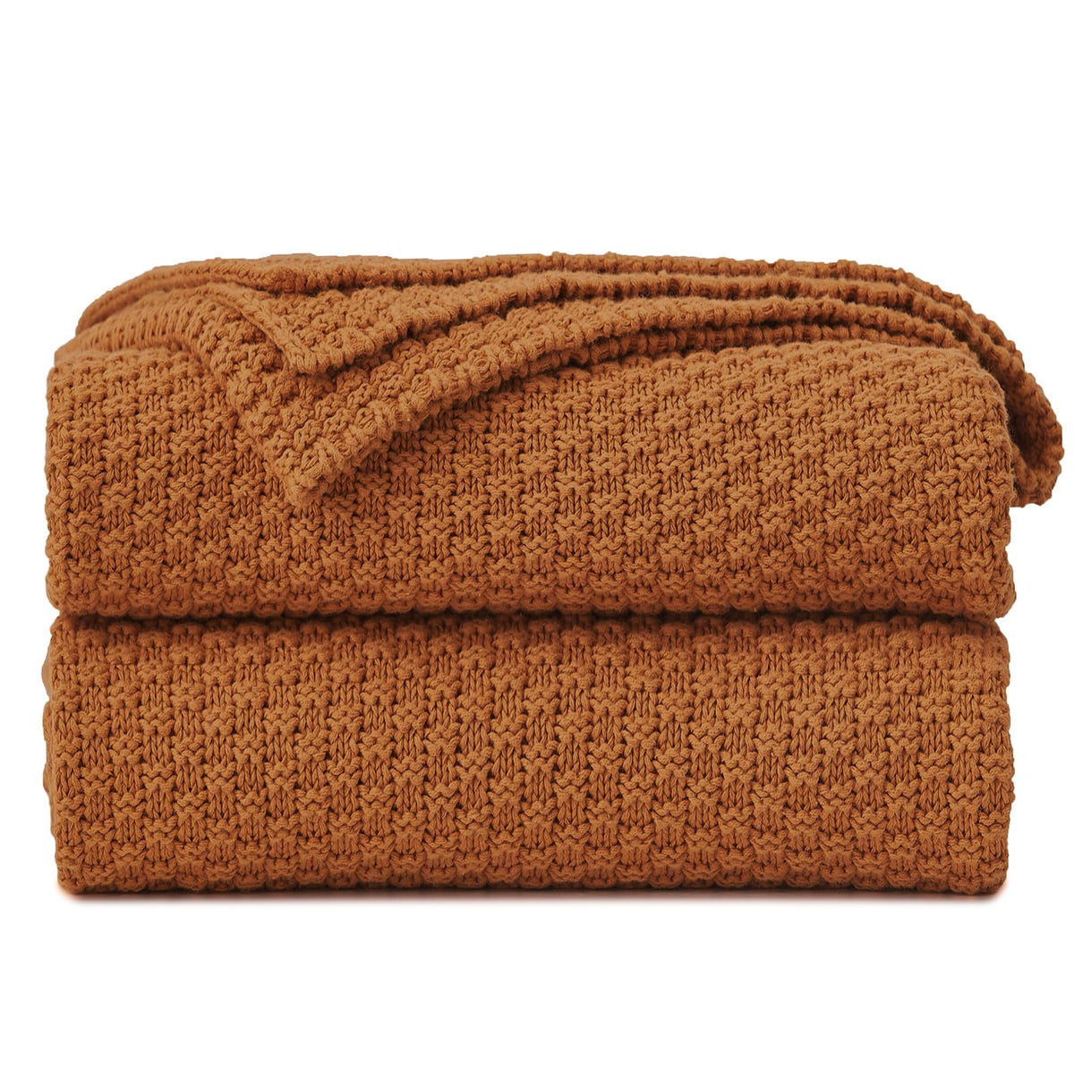 Longhui Bedding Burnt Orange Knitted Throw Blanket For Couch, Soft, Cozy Machine Washable 100% Cotton Sofa Knit Blankets, Heavy