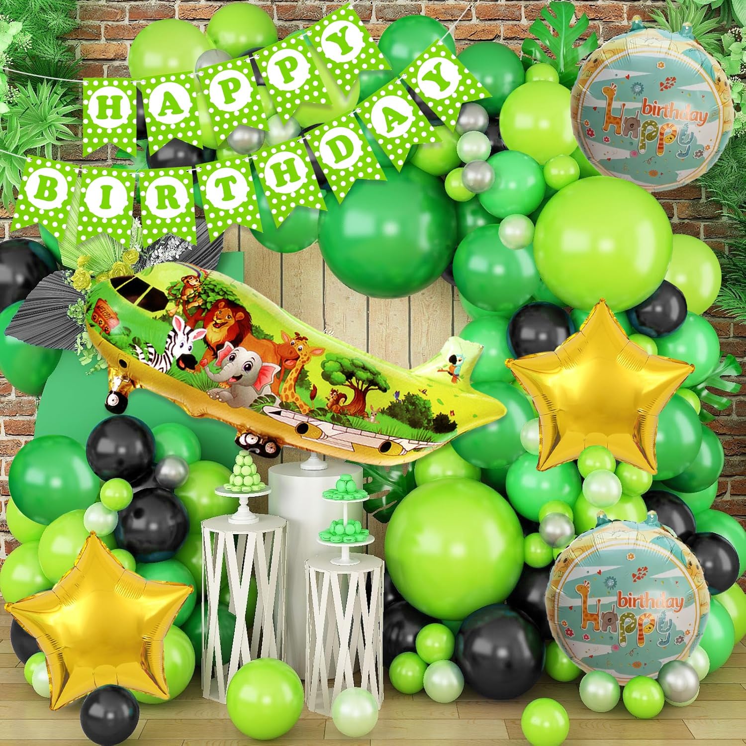 Velunza Safari Jungle Theme Birthday Decoration Kit For Kids With Airplane Foil Balloon, Animal Theme Birthday Decoration Kit Pa