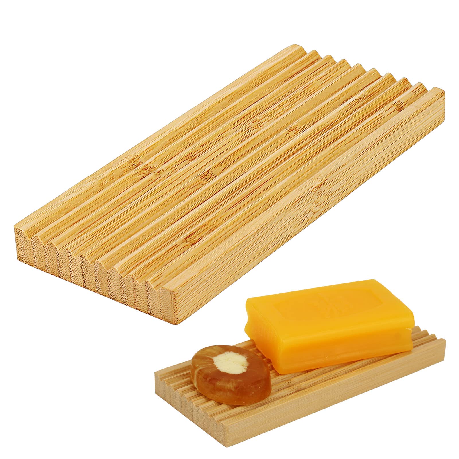 Bamboo Soap Dish Holder - Soap Saver - Natural Bamboo Wood Soap Dish with Drain Tray for Shower Bathroom Bathtub Kitchen Extend 