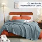 Phf 100% Cotton Waffle Weave Blanket King Size 104' X 90' - Lightweight Cozy Washed Soft Breathable Throw - Perfect Layer For Couch Bed Sofa - Elegant Aesthetic Home Decoration Gift - Ocean