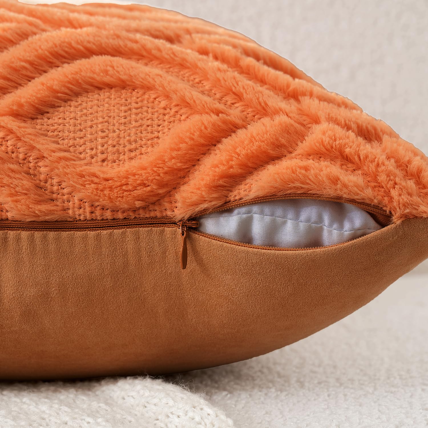 Miulee Bright Orange Throw Pillow Covers 20X20 Inch, Soft Winter Plush Faux Wool Couch Pillow Covers Set Of 2 Decorative Farmhouse Boho Throw Pillows For Sofa Living Room Bed