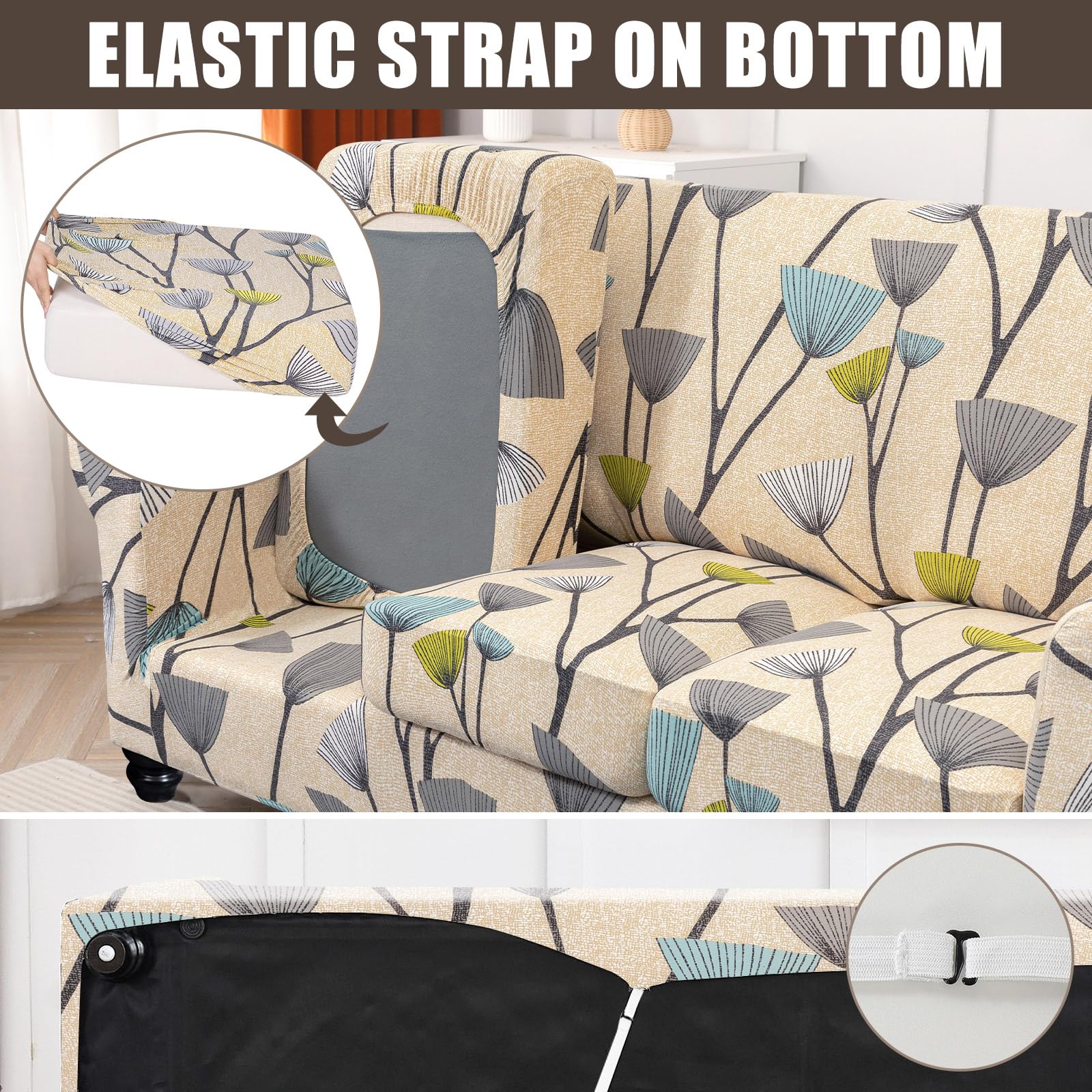 Searchi Stretch Sofa Cover Printed Couch Cover, Floral Pattern 3 Pieces Loveseat Slipcover With 2 Separate Cushion Cover, Washable Furniture Protector For Living Room(Loveseat, Dandelion Pattern)