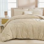 Andency Fleece King Comforter Set, 3 Pieces Beige Comforter Set For King Size Bed, Soft Warm Fluffy Fuzzy Cream Bedding Set For