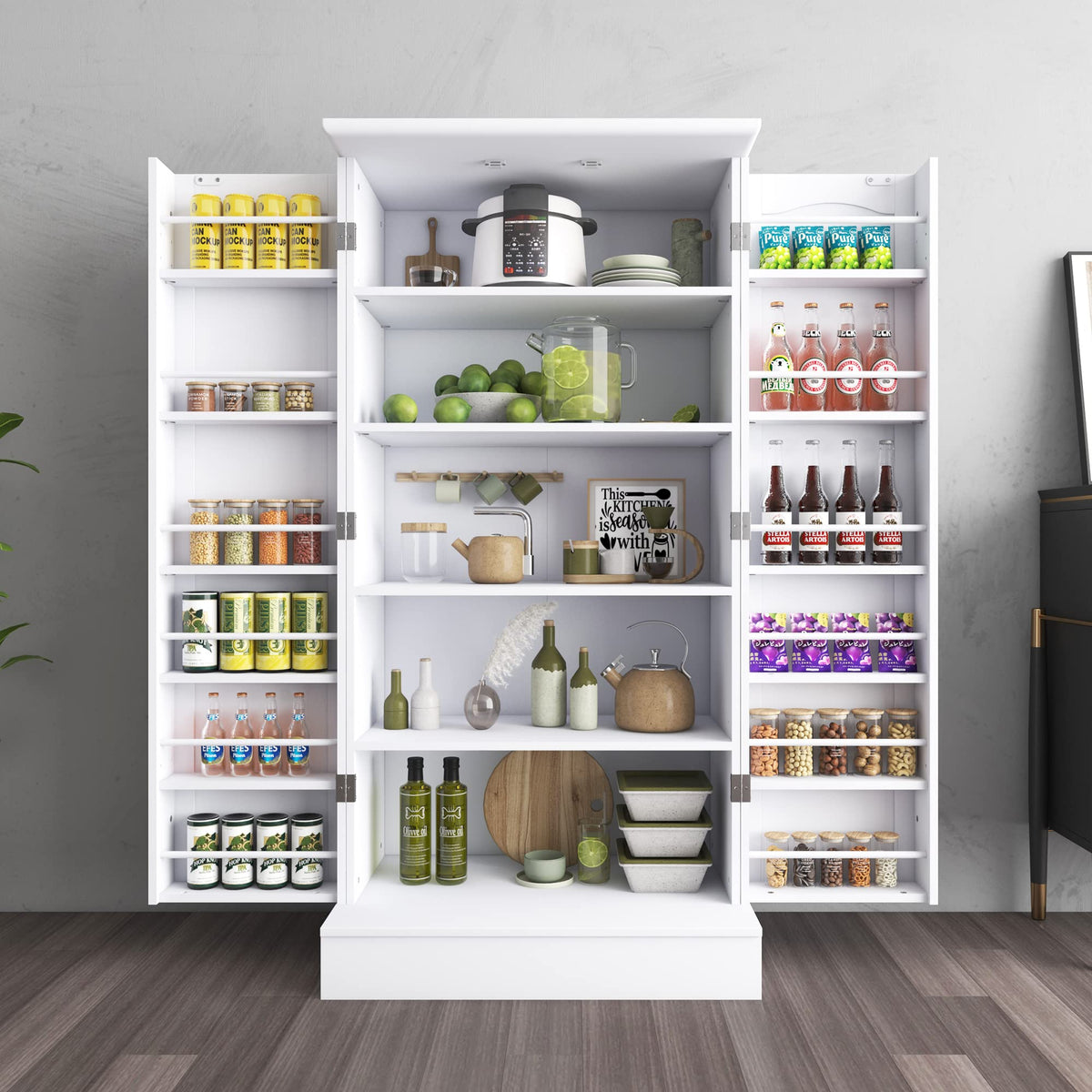 Jehiatek 47” Kitchen Pantry Cabinet, White Freestanding Buffet Cupboards Sideboard With Doors & Adjustable Shelves, Kitchen Pantry Storage Cabinet For Kitchen, Living Room And Dinning Room