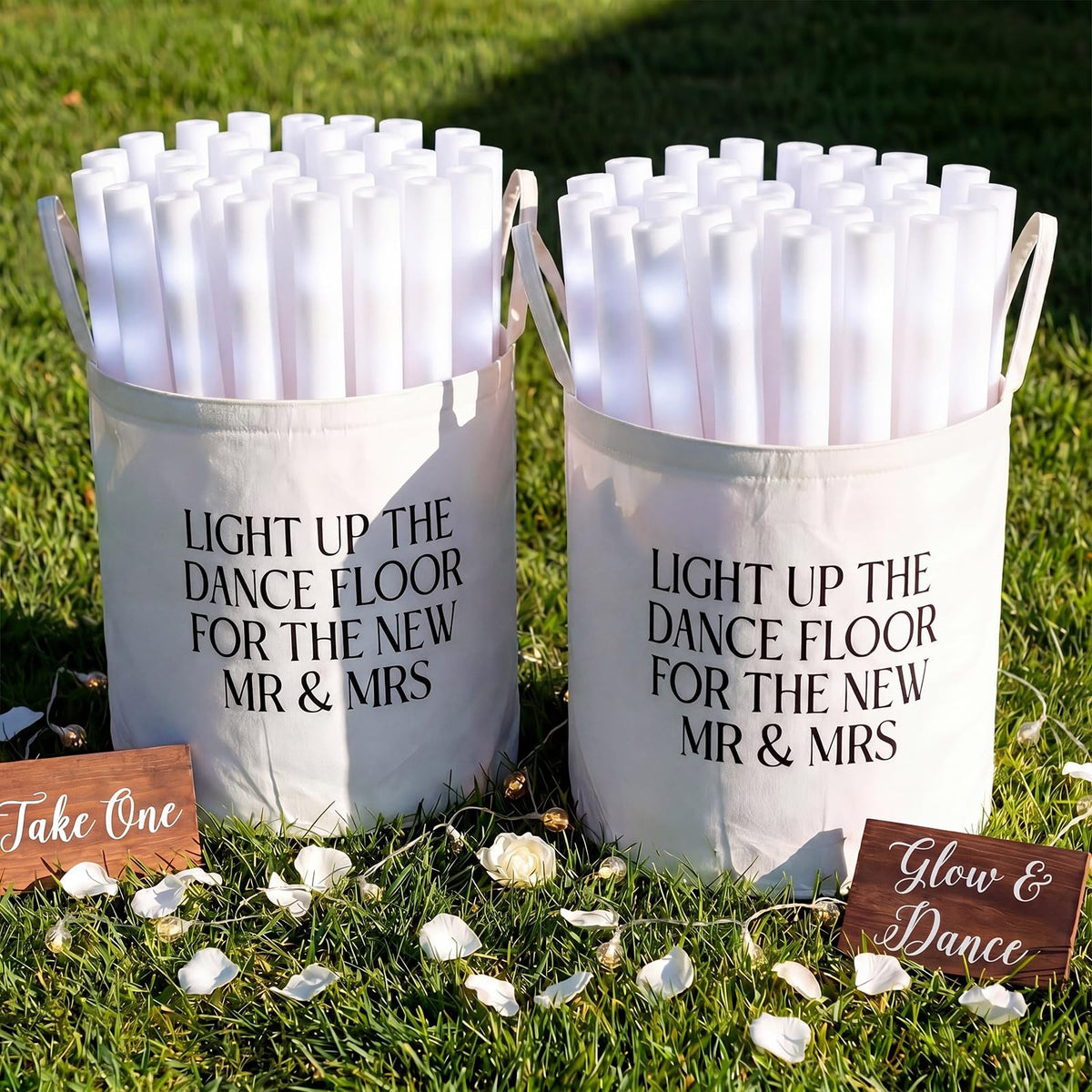 Yungyan 2 Pcs Wedding Baskets with Handles, White Glow Stick Baskets, 12 in