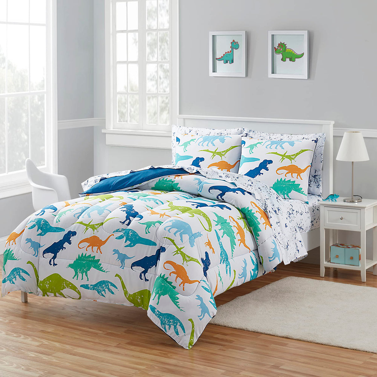 Kids Bedding Set Bed In A Bag For Boys And Girls Toddlers Printed Sheet Set And Comforter , Full, Dinosaur