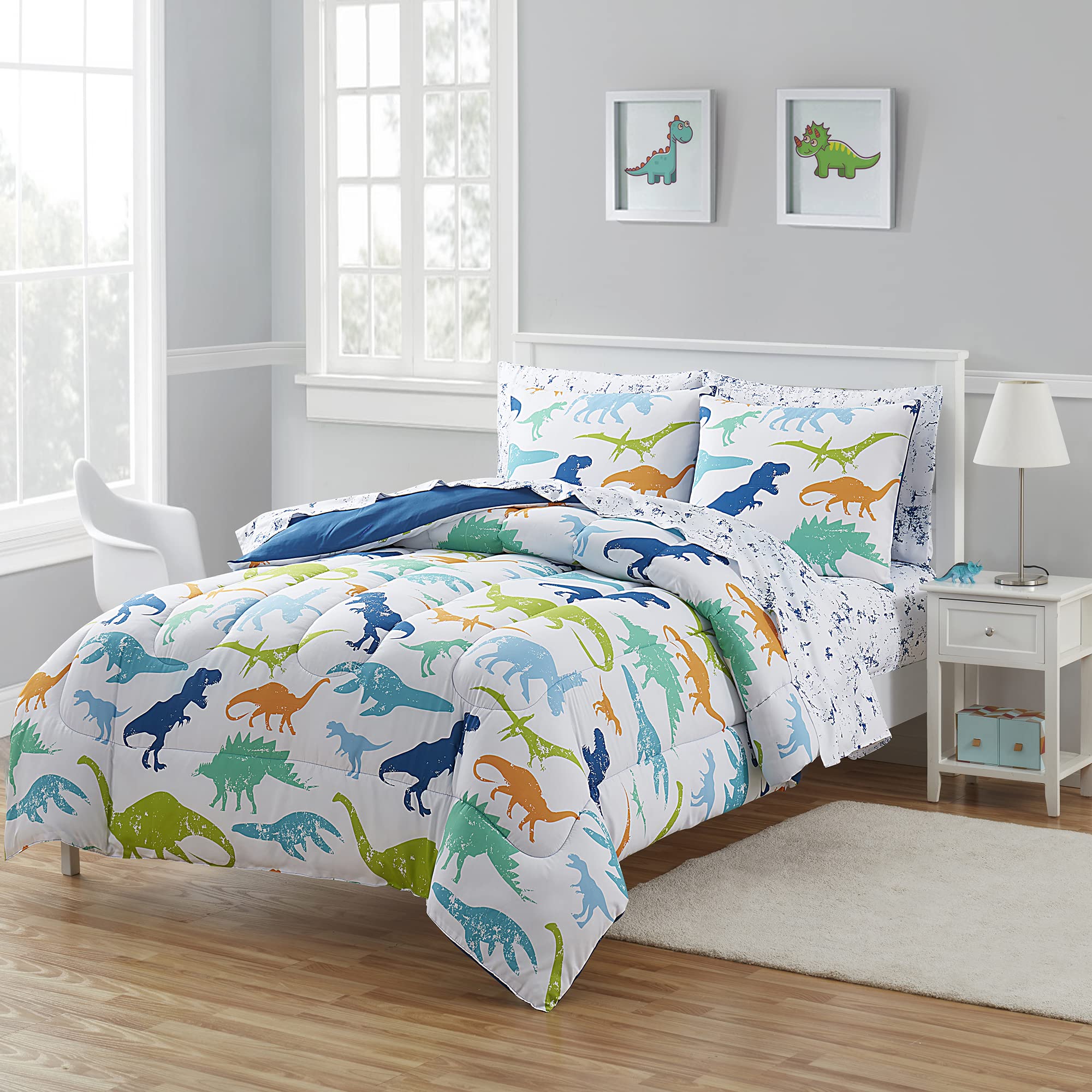 Kids Bedding Set Bed In A Bag For Boys And Girls Toddlers Printed Sheet Set And Comforter , Full, Dinosaur