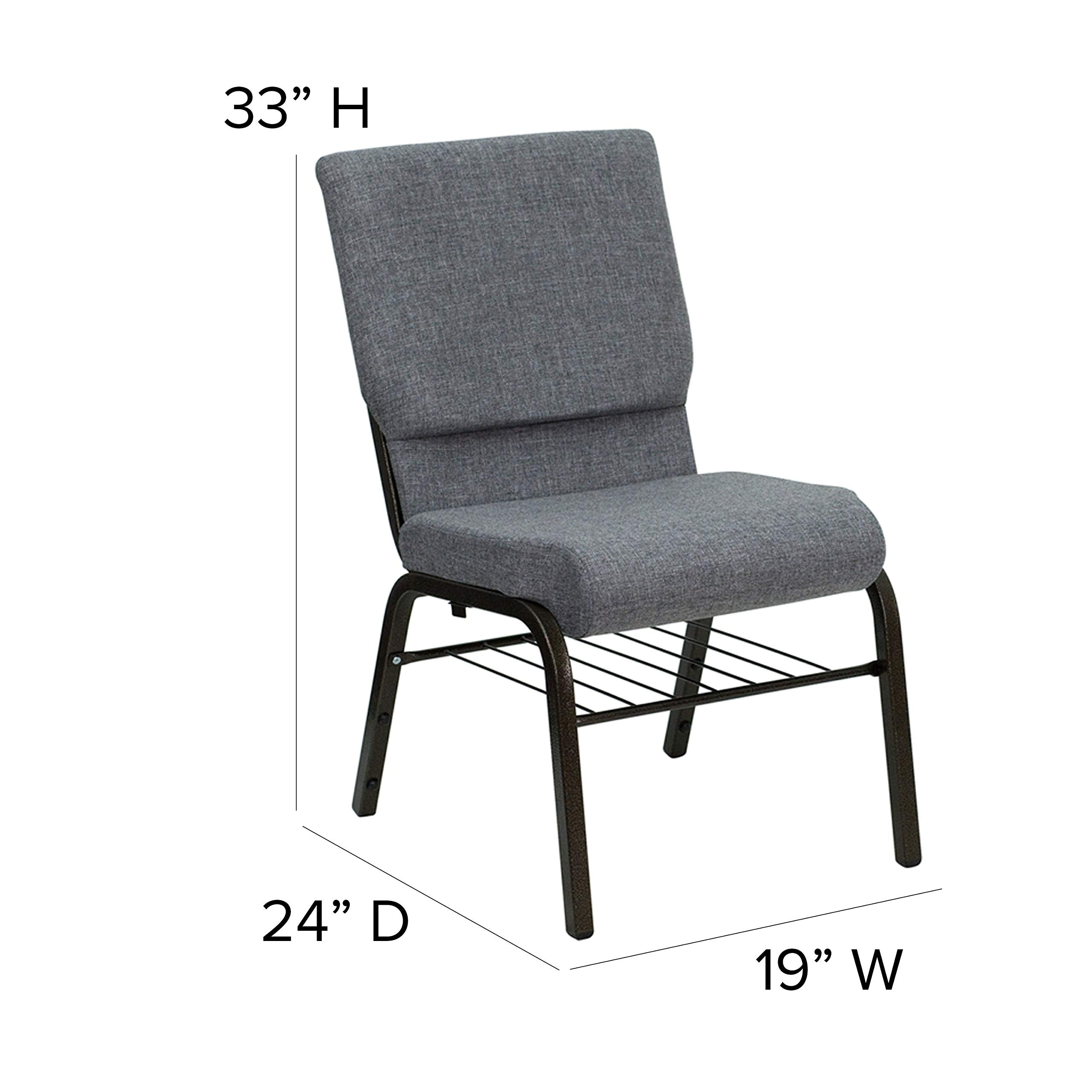 Flash Furniture HERCULES Series 18.5''W Church Chair in Gray Fabric with Book Rack - Gold Vein Frame