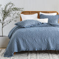 Horimote Home Blue Ruffled Quilt Twin Size, Stone-Washed Microfiber Lightweight Crinkled Farmhouse Rustic Shabby Chic Bedding Se