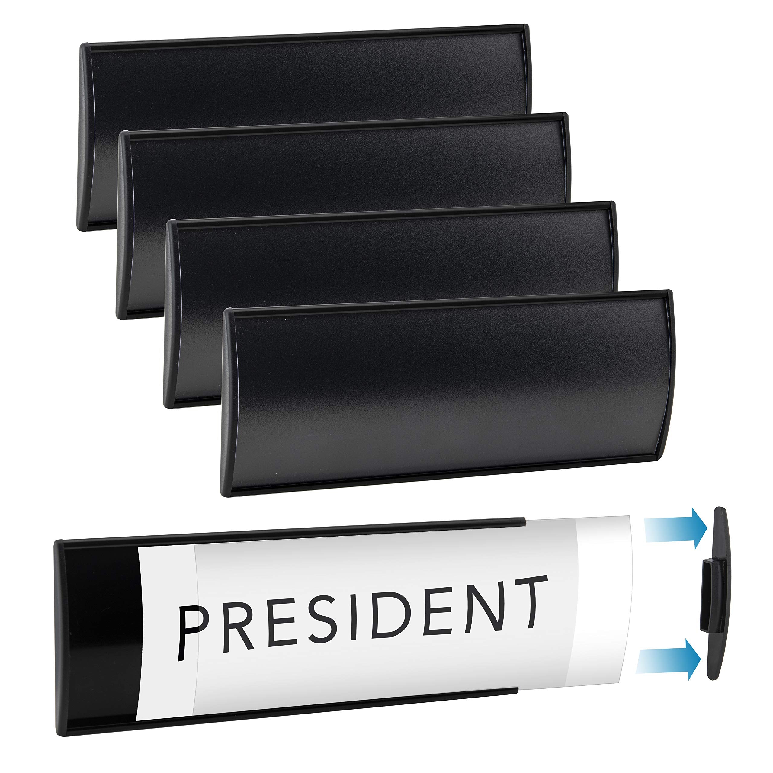 Set Of 6 -Sturdy & Elegant Black Aluminum Wall Mount Name Plate Holder, Office Business Door Curved Sign Holder With Adhesive Ta