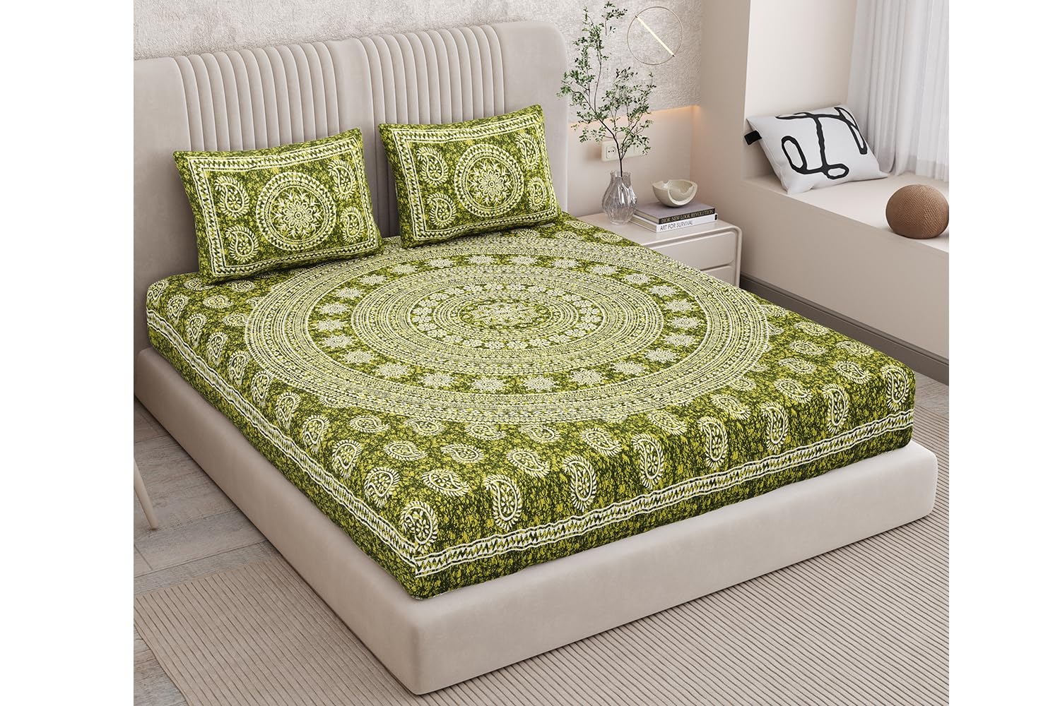 Monique Pure 100% Cotton Double Bed Sheet With 2 Pillow Covers (Bedsheet For Double Bed Cotton