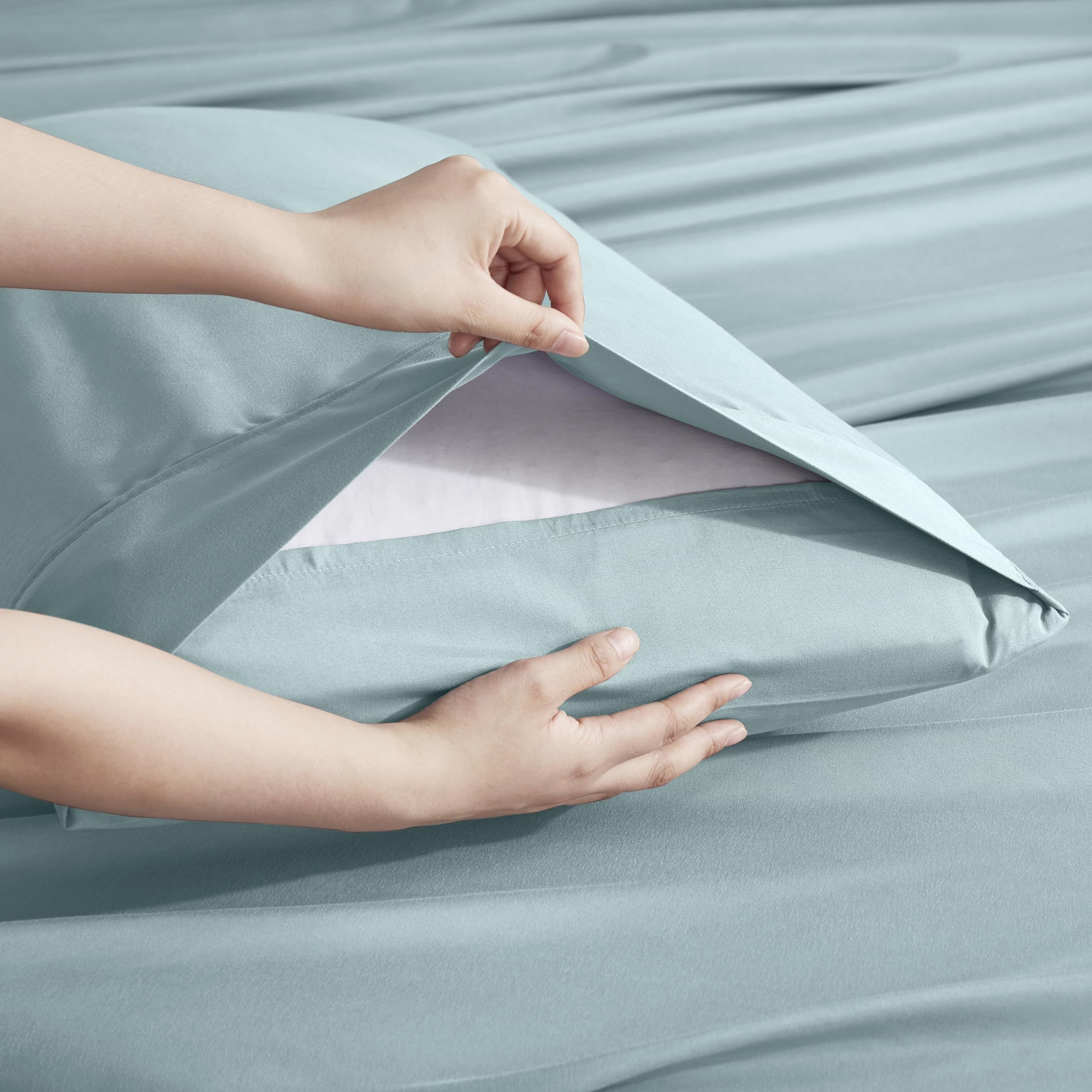 Nestl Extra Twin Deep Pocket Sheets Set - 4 Pc Soft Microfiber Twin Sheets Deep Pocket - Fade Resistant Bedding Sheets & Pillowcases - Twin, Baby Light Blue