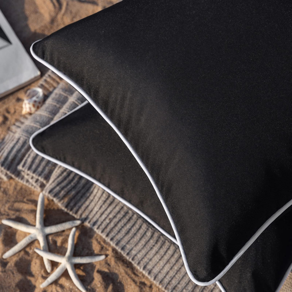 Phantoscope Pack Of 2 Outdoor Waterproof Solid Throw Decorative Pillow Cover Decorative Square Outdoor Pillows Cushion Case Patio Pillows For Couch Tent Sunbrella (20''X20'', Black)