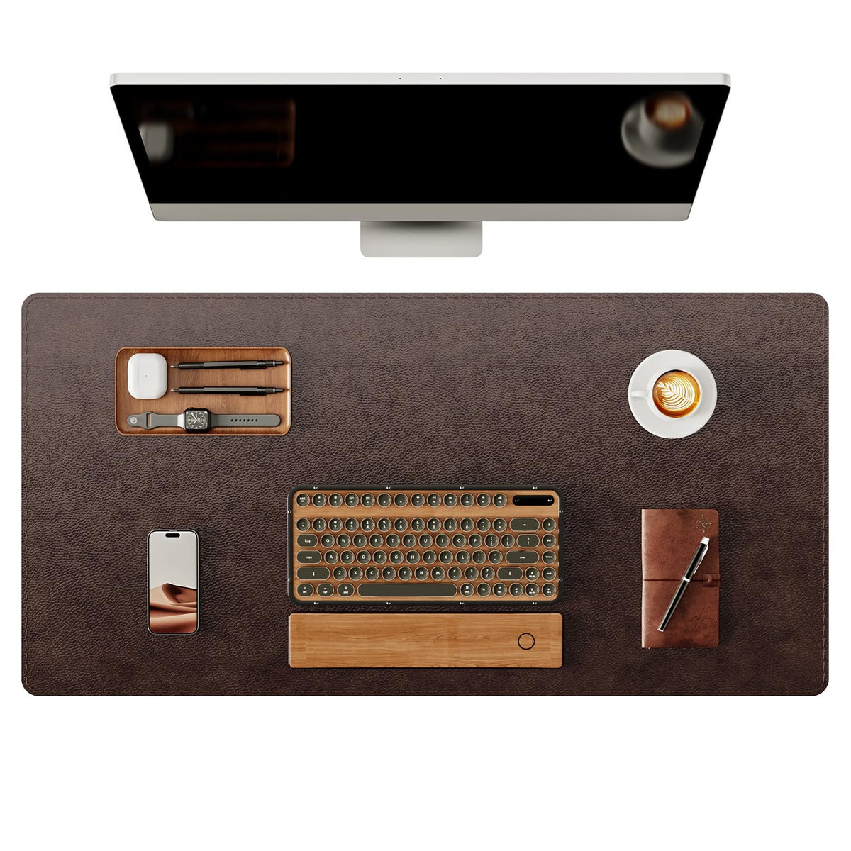 Ysagi Genuine Leather Desk Mat, 31.5'X15.8' Office Desk Pad, Thick Premium Table Pad With Stitched Line, Non-Slip Laptop Writi