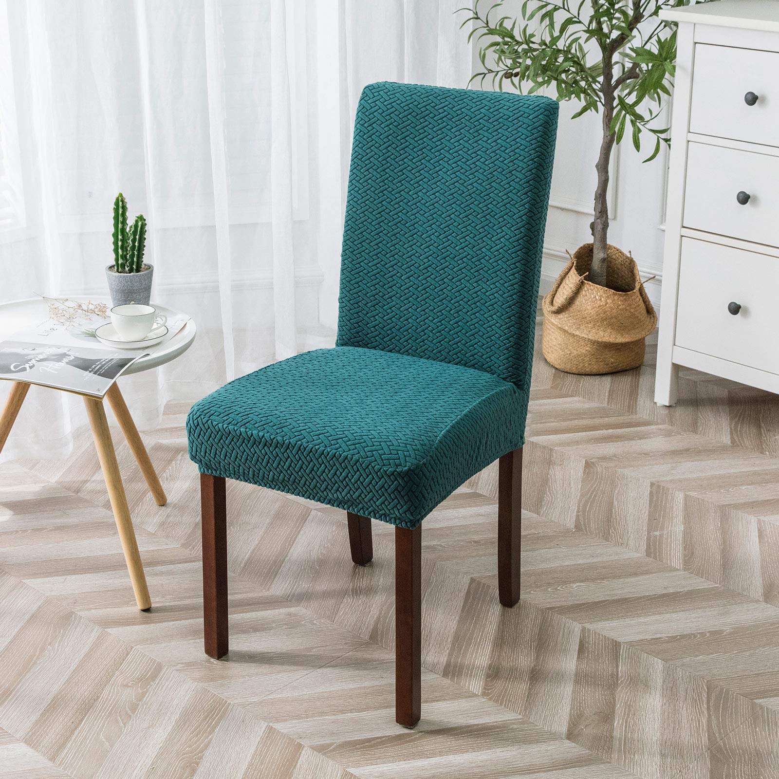 Genina Chair Covers For Dining Room Chair Covers Dining Chair Slipcovers Stretch Kitchen Parsons Chair Covers (Teal, 6 Pcs)
