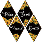 Qunclay 4 Pieces Sunflower Bathroom Wall Decor Relax Soak Unwind Breathe Signs Sunflower Wall Art Rustic Bathroom Wooden Signs f