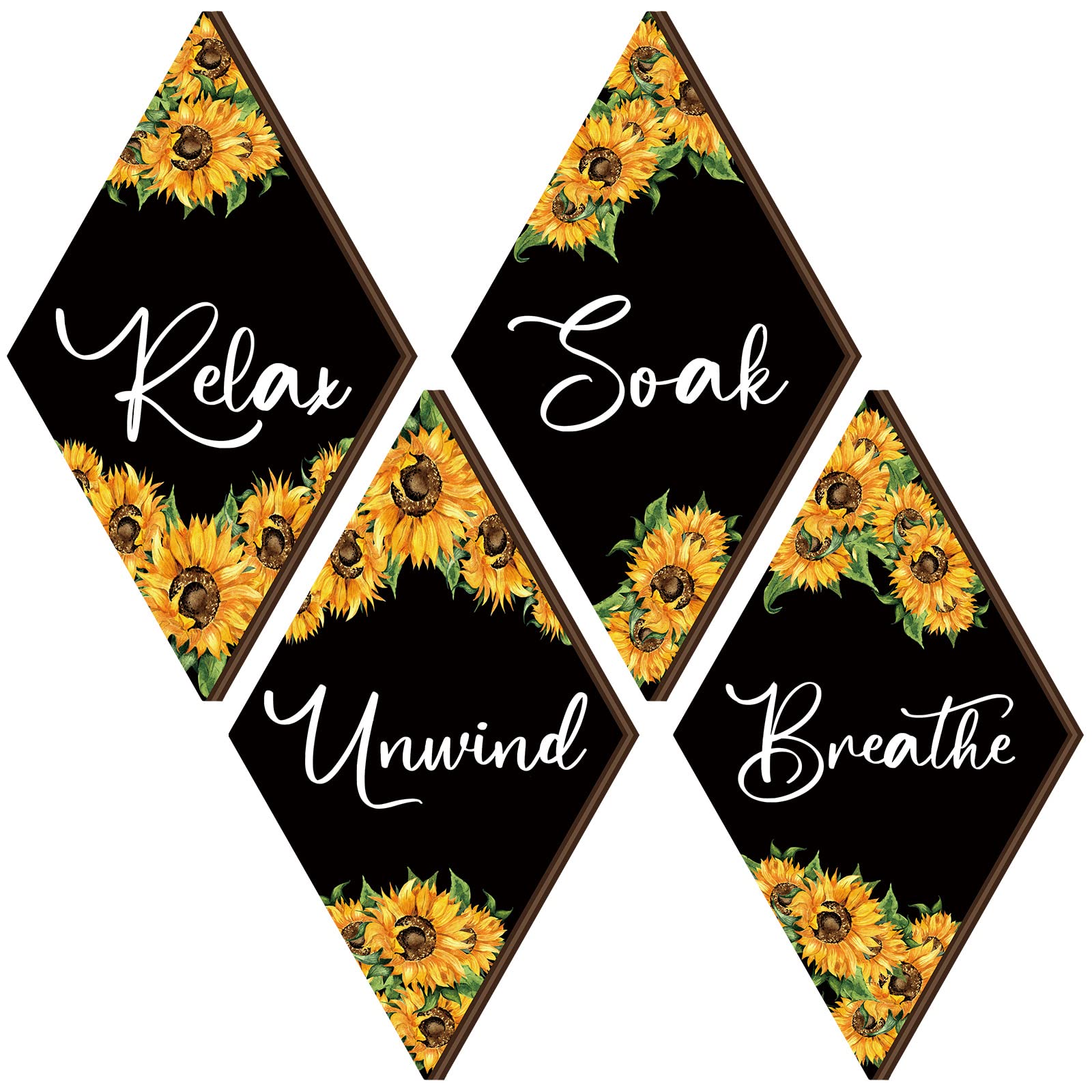 Qunclay 4 Pieces Sunflower Bathroom Wall Decor Relax Soak Unwind Breathe Signs Sunflower Wall Art Rustic Bathroom Wooden Signs f