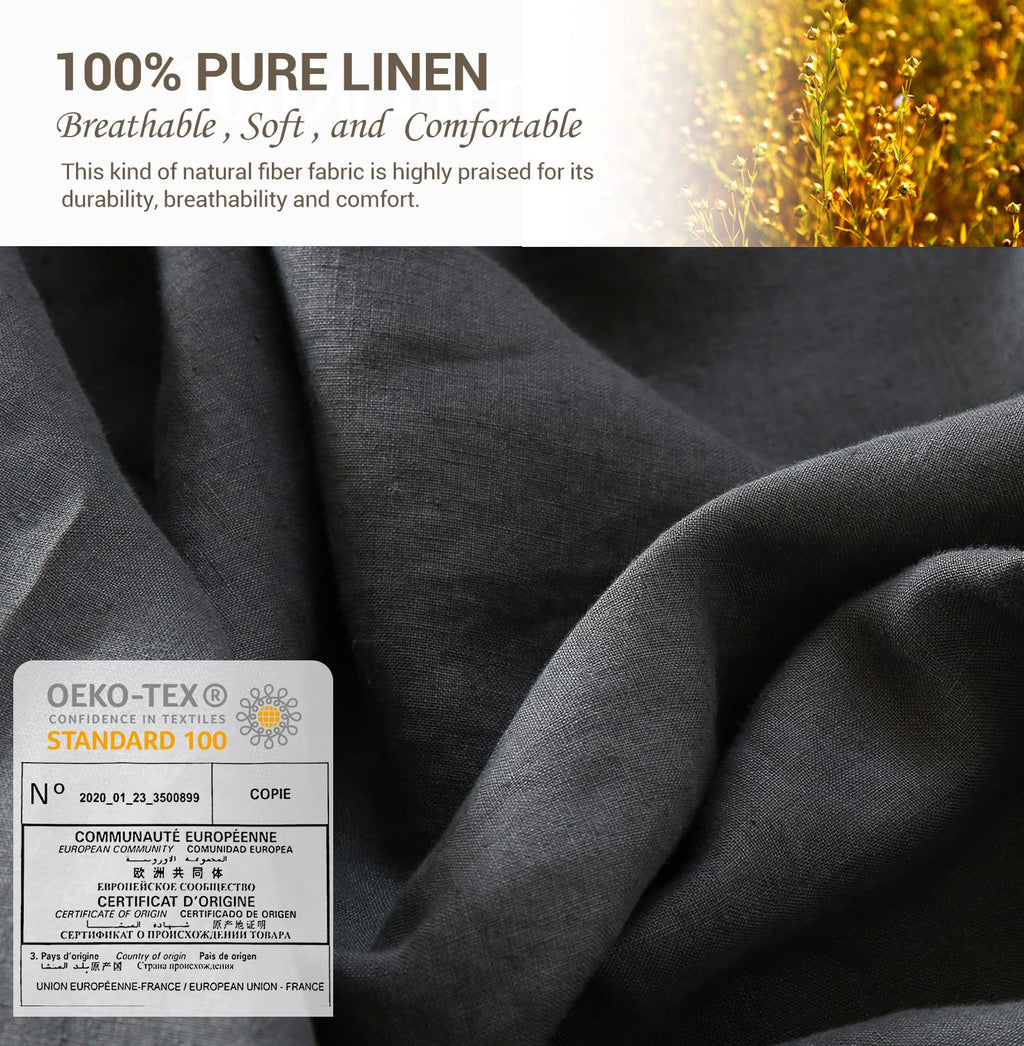 Simple&Opulence 100% Belgian Linen Pillowcase Embroidered-Set Of 2 Queen Size Stone Washed Solid Color-Soft And Durable (Dark Grey, 20''X30'')