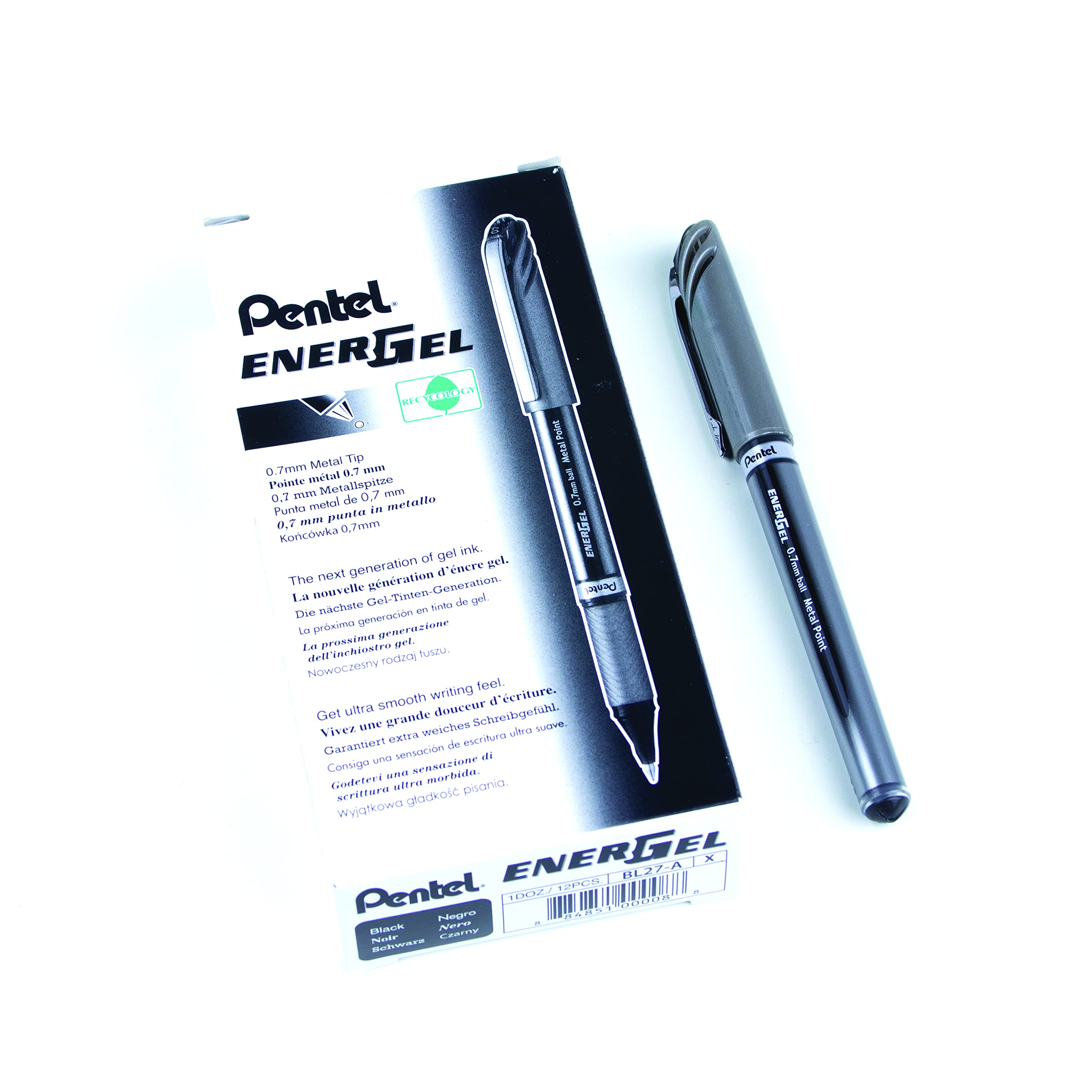 Pentel Energel Nv Liquid Gel Pen, 0.7Mm, Medium Line Capped, Metal Tip, Black Ink Sold As 1