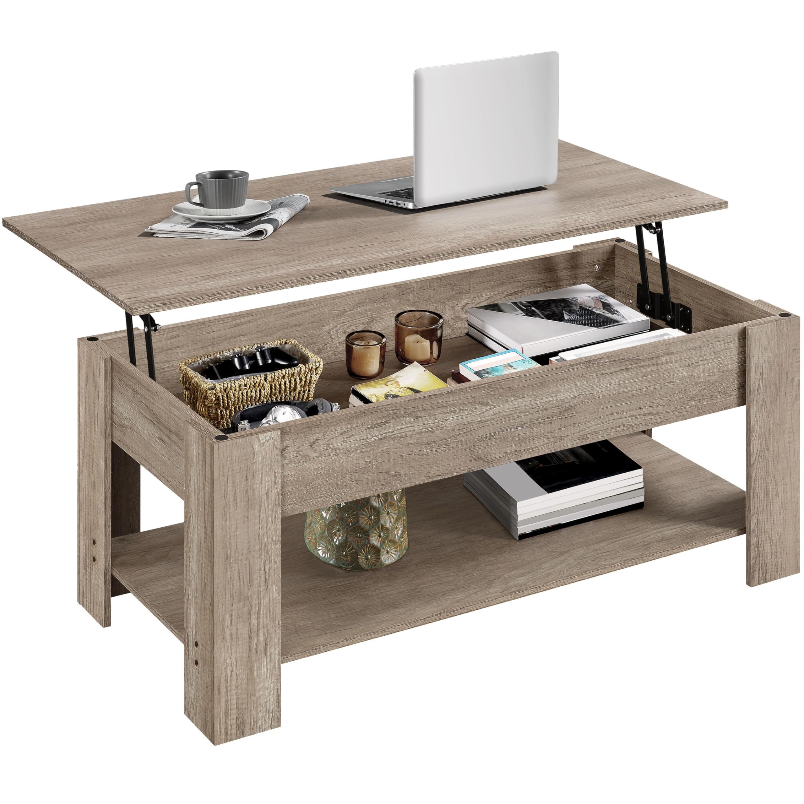 Yaheetech Lift Top Coffee Table with Hidden Compartment and Storage Shelf, Rising Tabletop Dining Table for Living Room Receptio