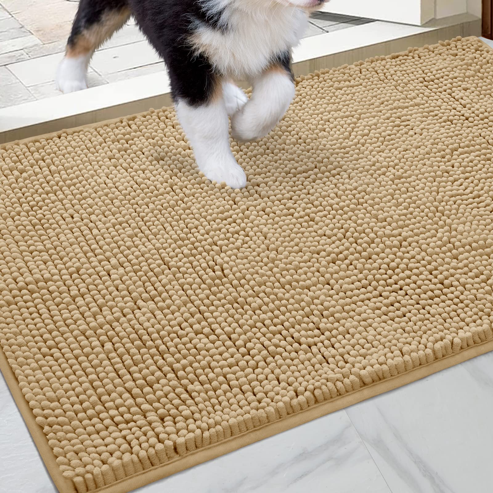 Homeideas Doormat Indoor Entrance, 60'X36', Highly Absorbent Chenille Large Muddy Dog Washable Mat, Non Slip Front Welcome Doo