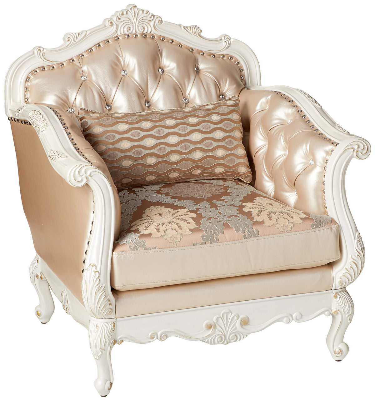 ACME Chantelle Chair w/1 Pillow - 53542 - Rose Gold PU/Fabric & Pearl White