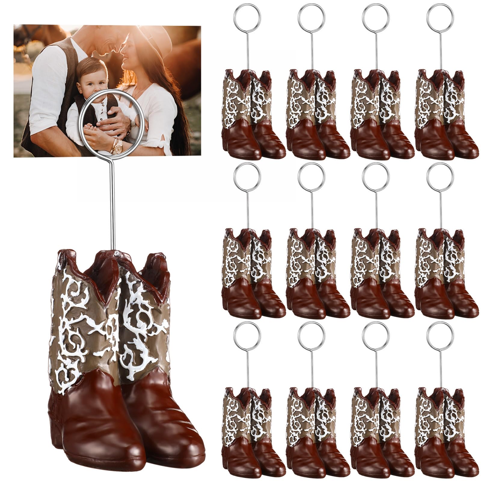 Tatuo 12 Pcs Cowboy Boots Photo Holder Cute Table Number Holders Picture Card Stand Cowboy Theme Party Decorations Place Menu Me