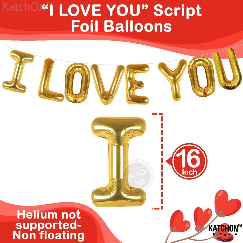 Katchon, I Love You Balloons Set - 16 Inch, Pack Of 20 | Red Heart Balloons For Romantic Decorations Special Night | Heart Shape