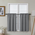Lecloud Bessie Dark Grey Kitchen Curtains 36 Inch Length 2 Panels Set, Faux Linen Textured Curtain Tiers, Light-Filtering Window
