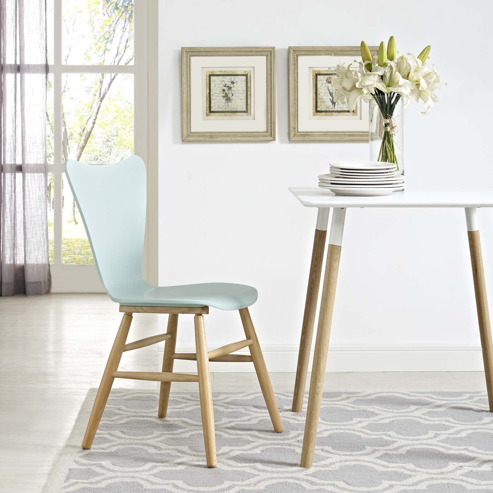 Modway Cascade Mid-Century Modern Wood Kitchen And Dining Room Chair In Light Blue