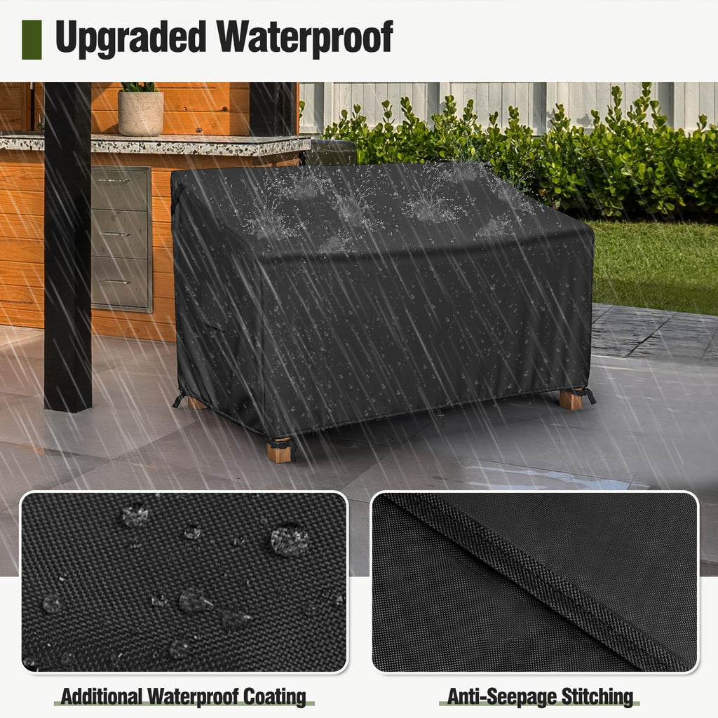 Mr.Cover 2-Seater Patio Loveseat Cover, Patio Furniture Covers Waterproof, Fits Up To 60W X 35D X 35H Inches, With Air Vent And Handles, Black