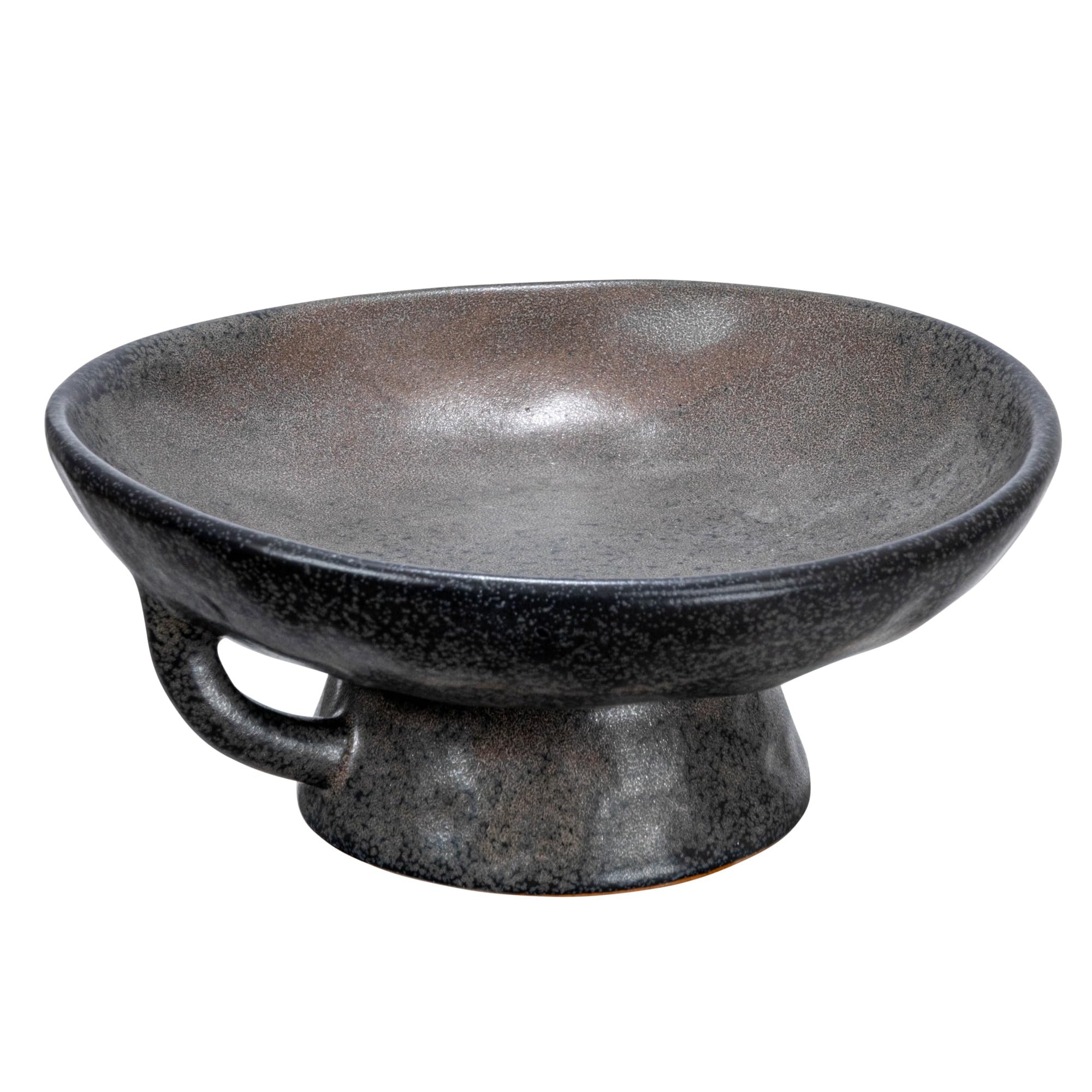 Creative Co-Op Stoneware Handle And Base, Black Reactive Glaze Bowl, 8'' L X 8'' W X 3.75'' H