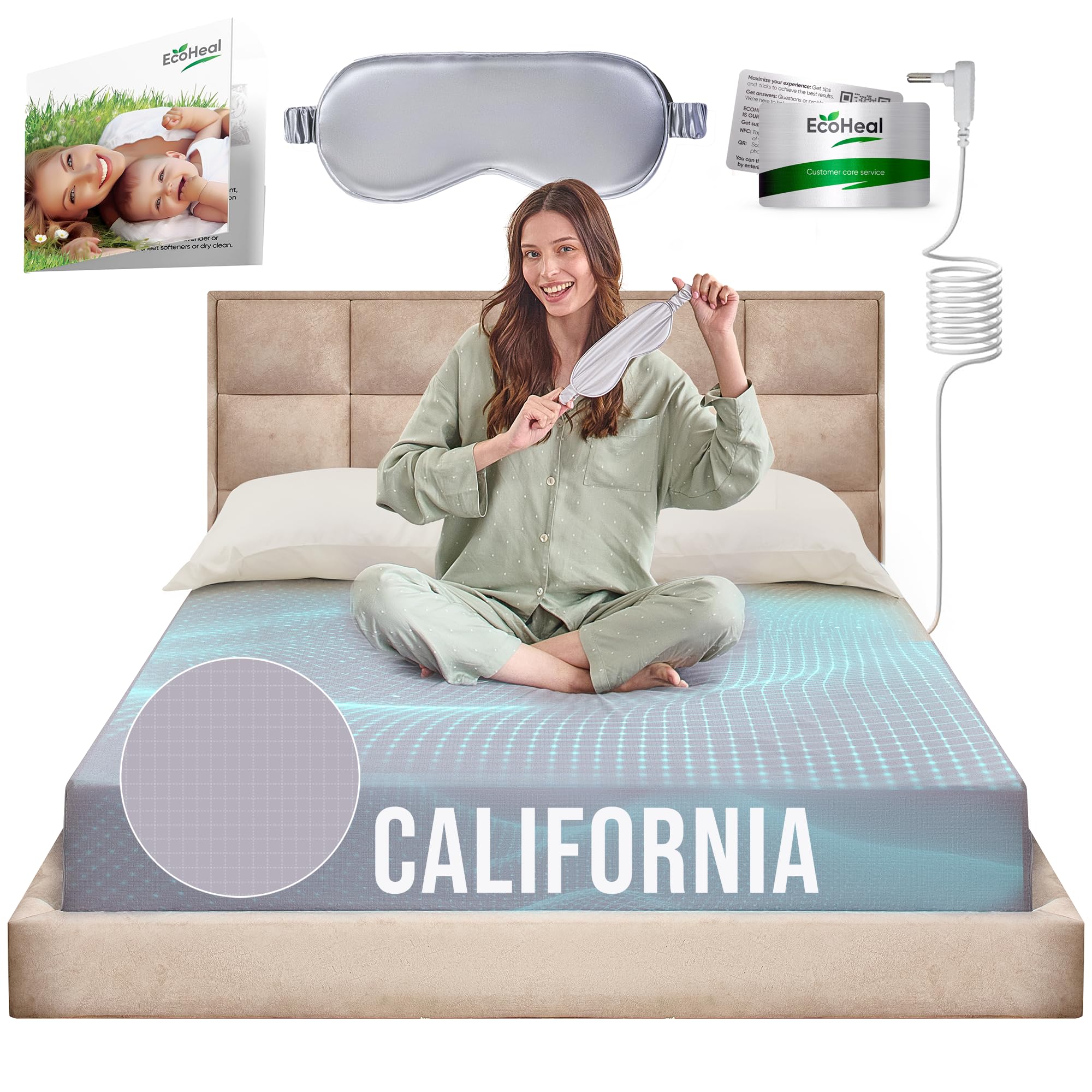 Earth Grounding Fitted Sheet California Size With 12% Silver Fiber & 4% Silk & 84% Organic Cotton - Gray - Soft Earth Grounding