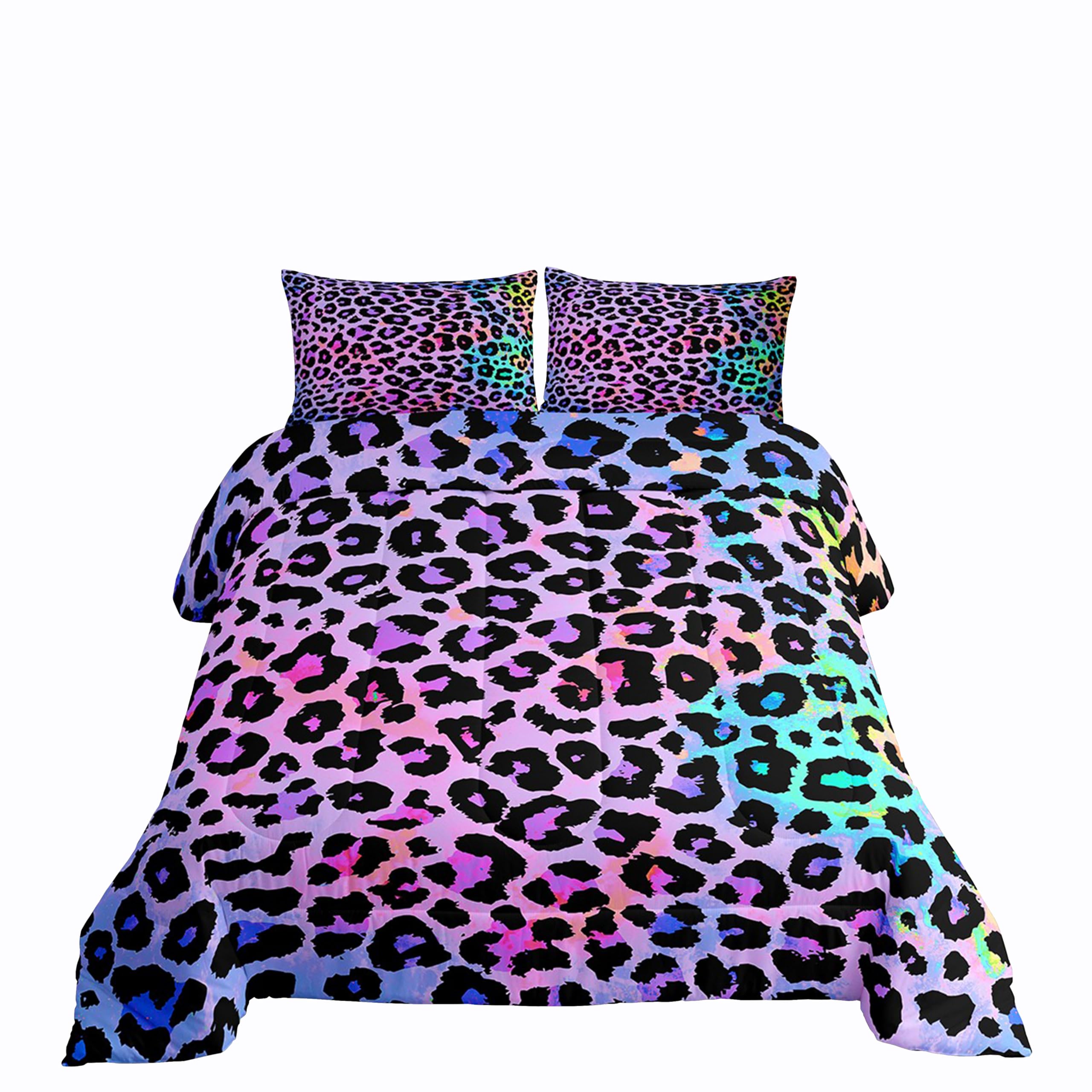 Women Cheetah Printed Bedding Comforters Queen Size, Colorful Leopard Printed Comforter Set Africa Leopard Pattern Decorative Fo