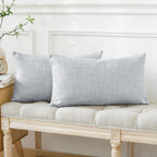 Otostar Pack Of 2 Throw Pillow Covers 16X24 Inch Linen Blue Grey Pillowcases Farmhouse Decorative Solid Pillow Covers 40X60 Cm L