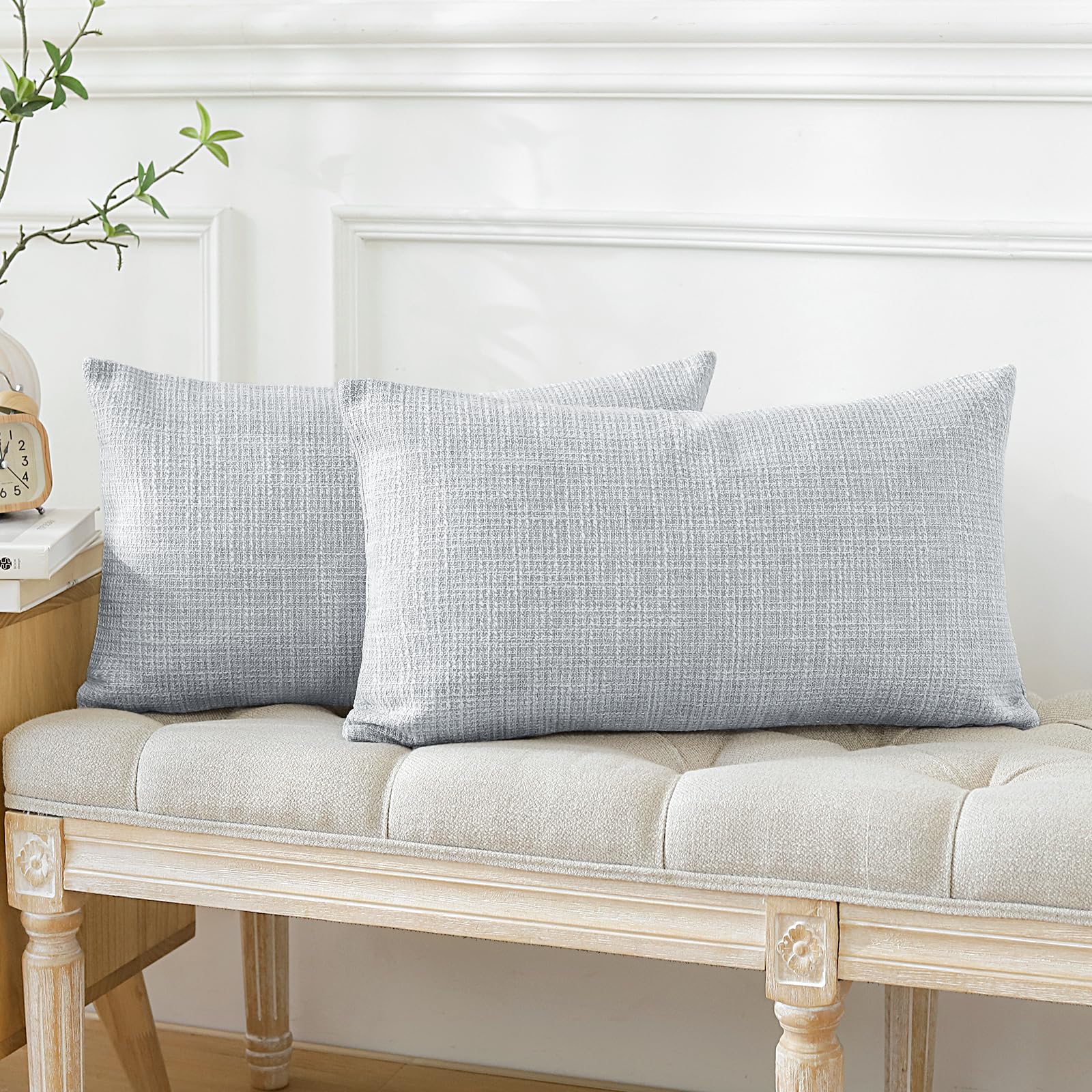 Otostar Pack Of 2 Throw Pillow Covers 16X24 Inch Linen Blue Grey Pillowcases Farmhouse Decorative Solid Pillow Covers 40X60 Cm L