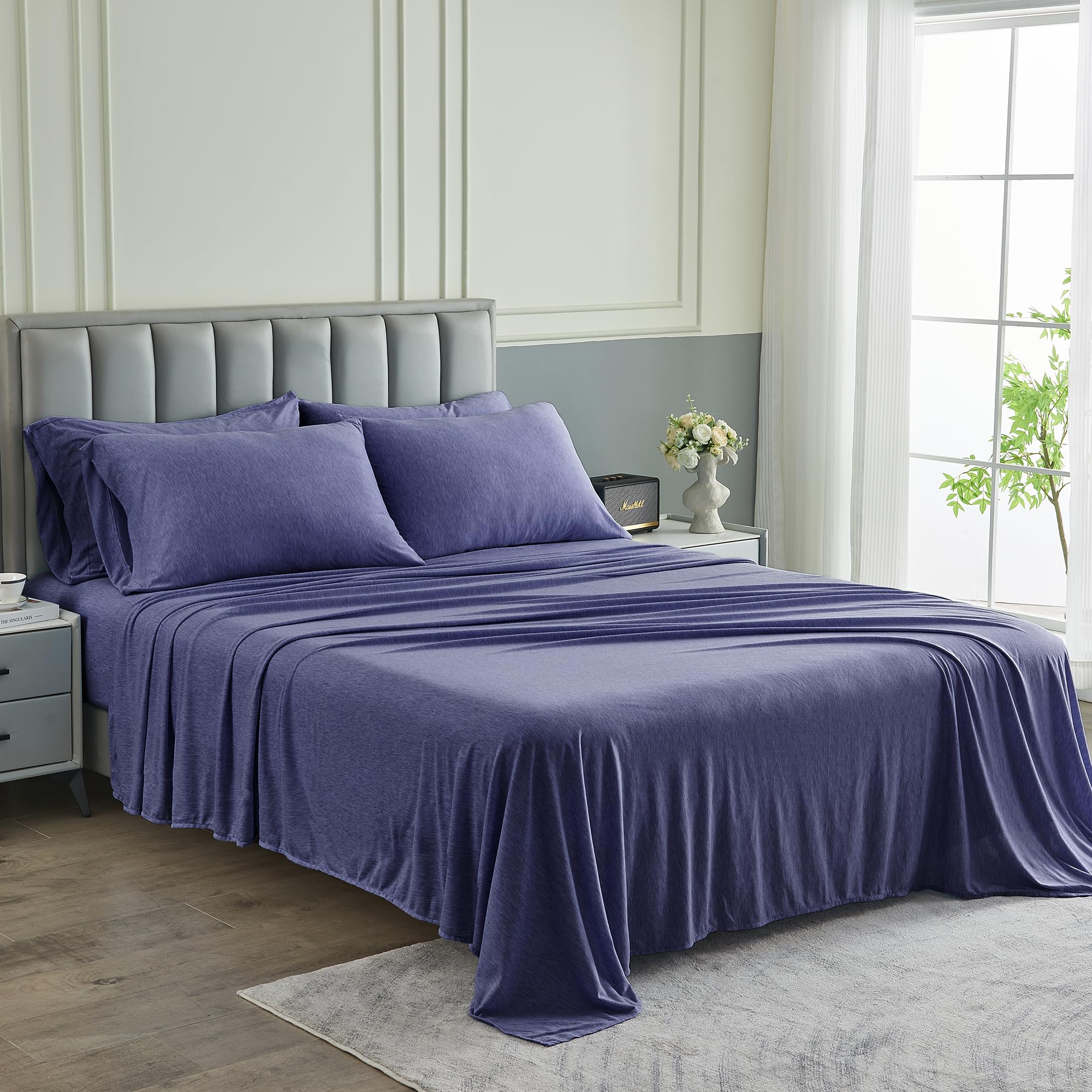 Pure Bedding Bed Sheets - Queen Sheet Set [6-Piece, Heather Navy] - Hotel Luxury 1800 Brushed Microfiber - Soft And Breathable -