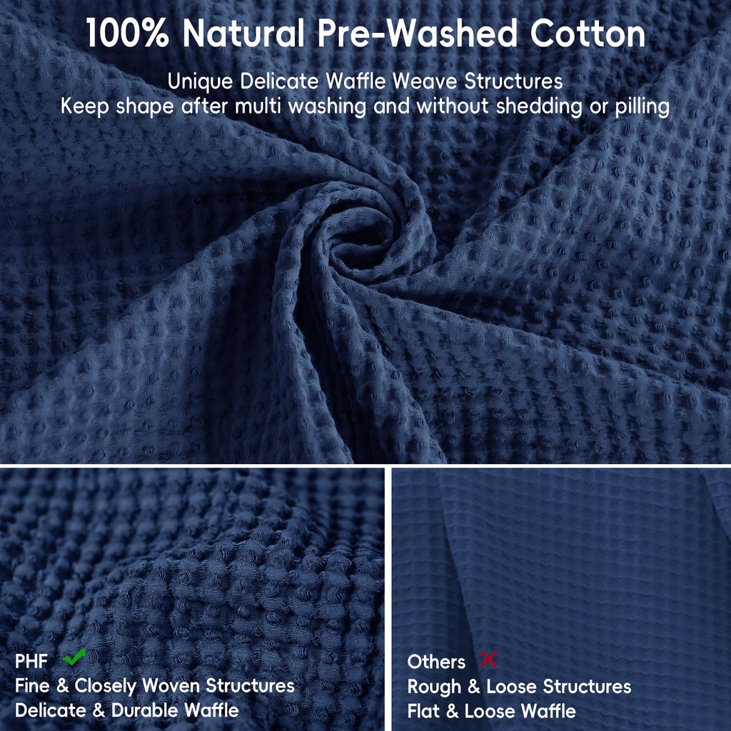 Phf 100% Cotton Waffle Weave Throw Blanket 50'X60'-Lightweight Washed Soft Breathable Blanket For Adults And Kids-Perfect Blanket Layer For Couch Bed Sofa-Elegant Home Decoration-Navy Blue