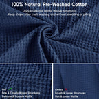 Phf 100% Cotton Waffle Weave Throw Blanket 50'X60'-Lightweight Washed Soft Breathable Blanket For Adults And Kids-Perfect Blanket Layer For Couch Bed Sofa-Elegant Home Decoration-Navy Blue