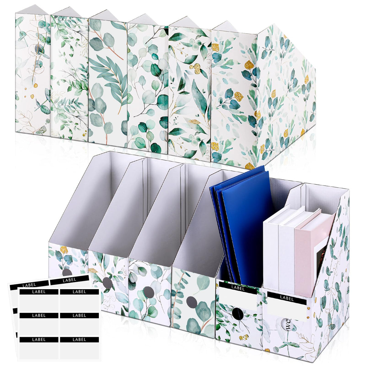 PerKoop 12 Pcs Decorative Magazine File Holders Foldable, Eucalyptus Leaves