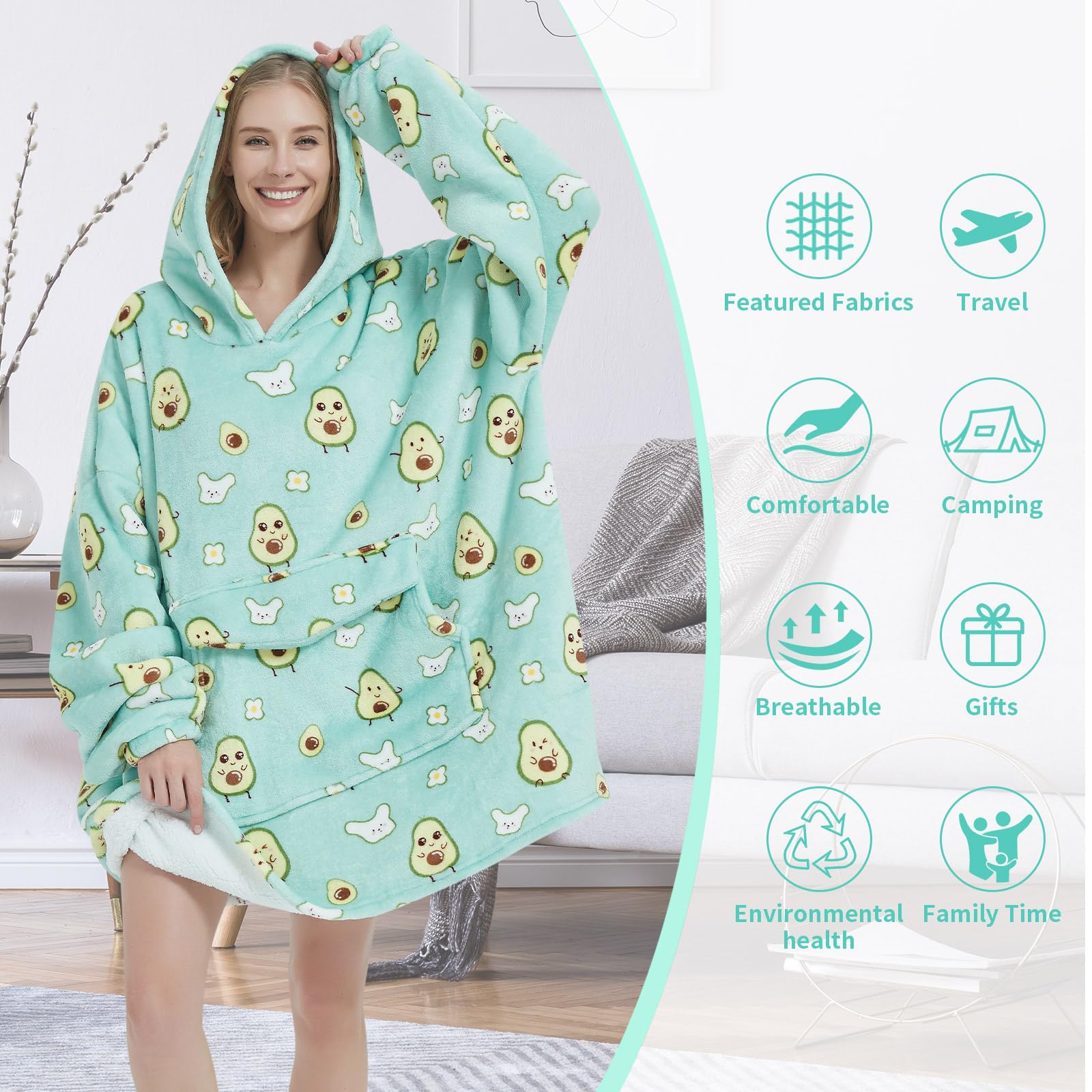 Fiosnow Avocado Blanket Hoodies For Women And Men Adult Oversize Wearable Blanket Hoodies For Soft And Warm