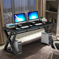VUYUYU Computer Desk, Home Office Desks, Modern Glass Top X-Frame Metal Computer Gaming Writing Desks Laptop Table Tempered Glas