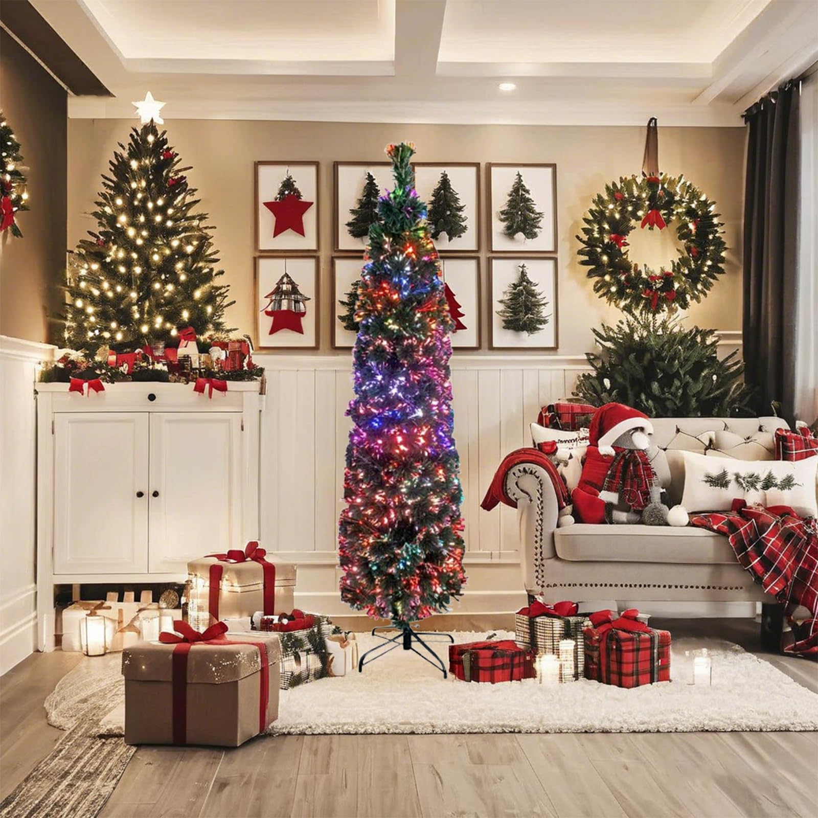 Artificial Slim Christmas Tree With Stand 6 Ft Fiber Optic Vidaxl Vidaxl