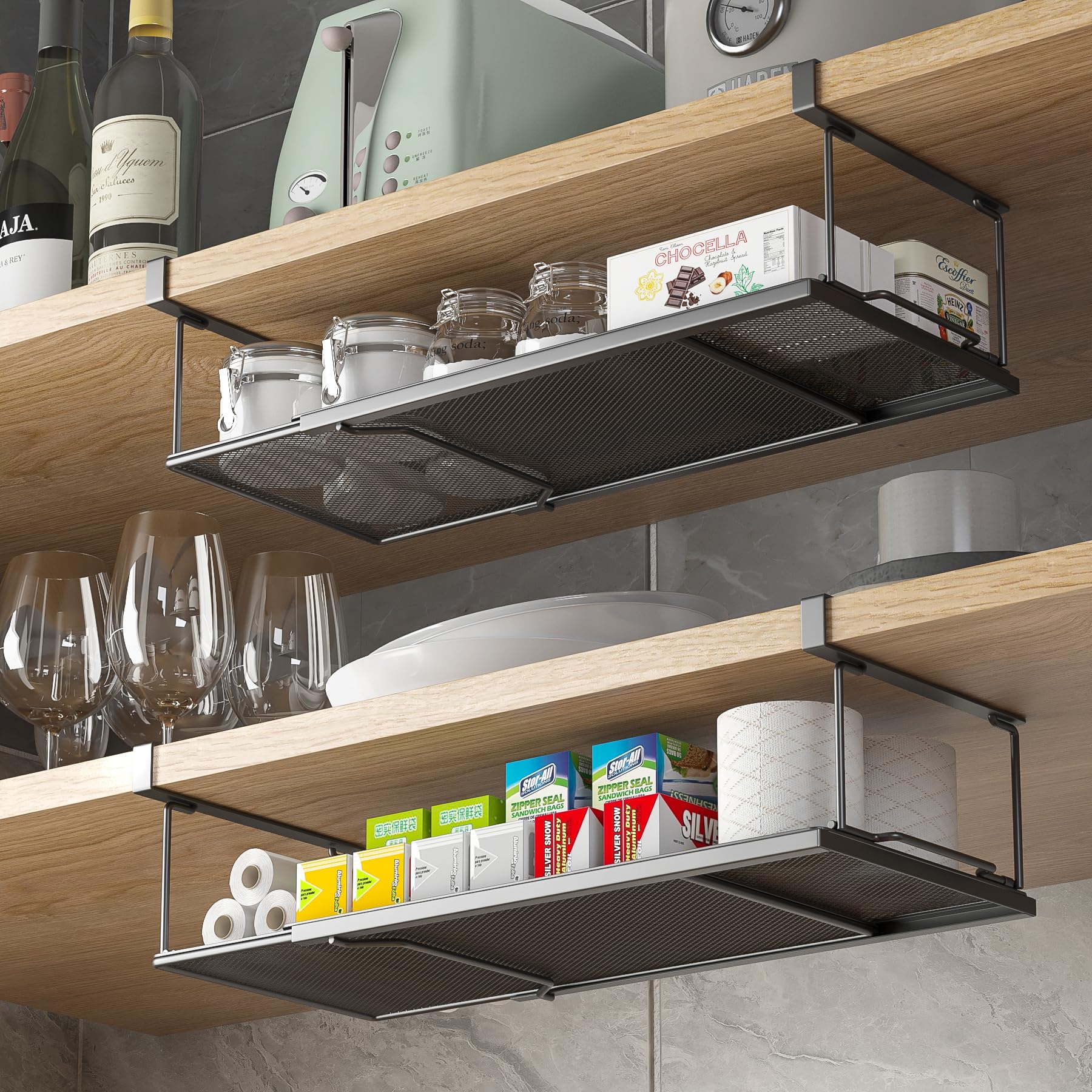 Yolopark Under Shelf Organizer, Extendable Under Shelf Storage For Pantry Cabinet, Laundry Room, Shoe Bench, Closet