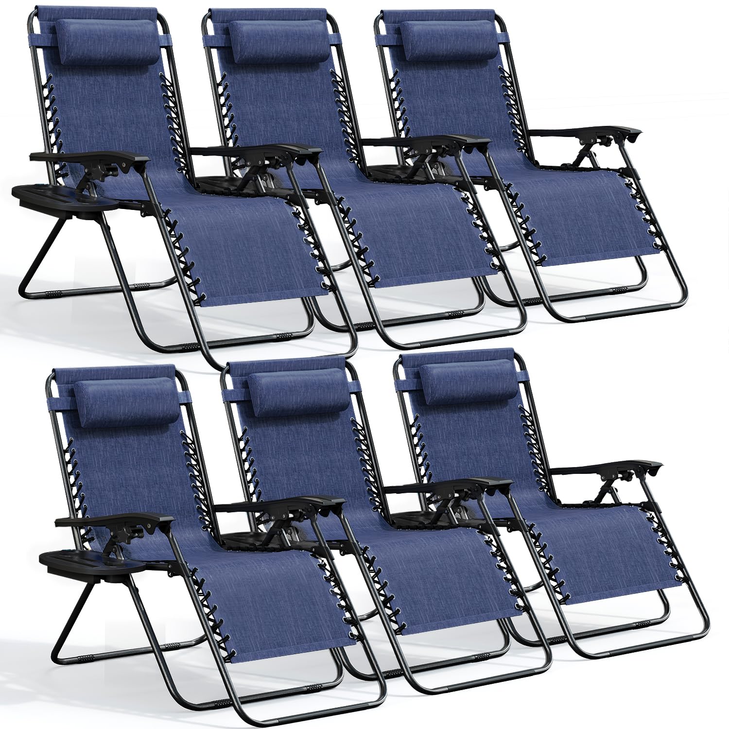 Nestl Zero Gravity Chairs Set of 6, Patio Lounge Chair Outdoor with Pillows & Cup Holder Trays, Adjustable Steel Mesh Reclining 