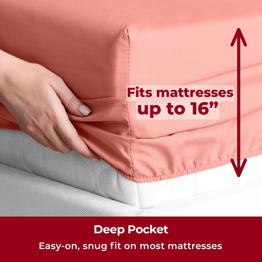 Mellanni Full Sheet Set - 6-Piece Iconic Collection Bedding, (Including 4 Pillowcases), 16-Inch Deep Pocket, Easy Care, Extra Soft, Cooling Sheets, Brushed Microfiber - Coral