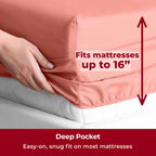 Mellanni Twin Sheet Set - 4-Piece Iconic Collection Bedding, (Including 2 Pillowcases), 16-Inch Deep Pocket, Easy Care, Extra Soft, Cooling Sheets, Brushed Microfiber - Coral